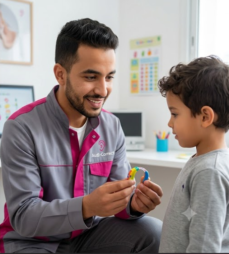 Audioprothésiste Audi-Correct avec un jeune patient